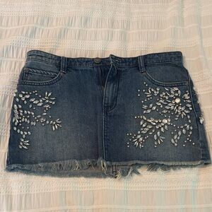 Free People Blue Embellished Mini Skirt